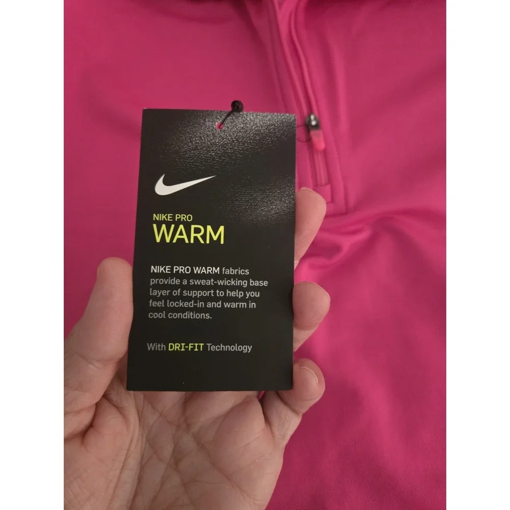 Nike Pro Warm Womens Size M Pullover Hot Pink Dri-Fit 1/2 Zip Active